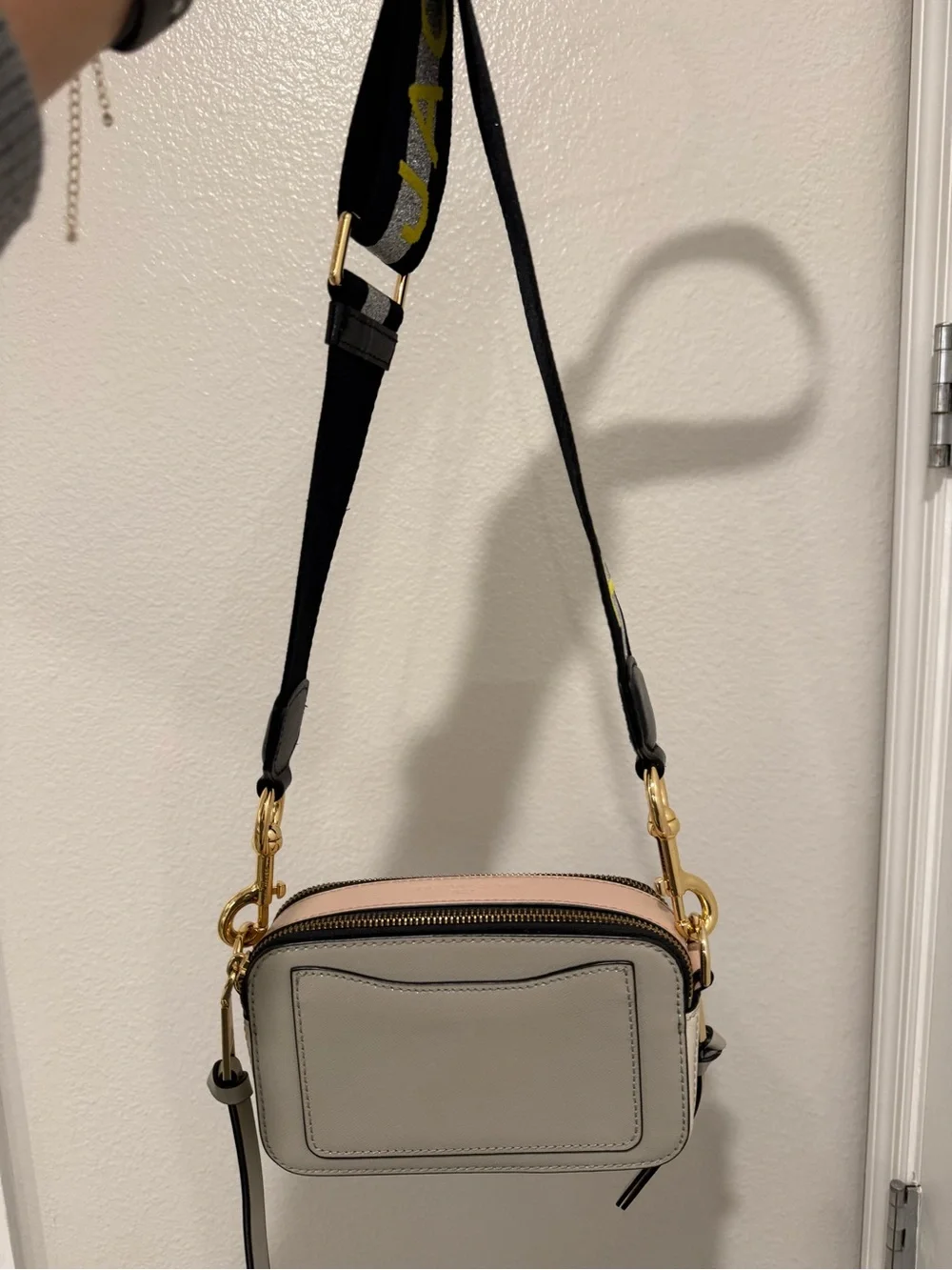 Marc Jacobs Two-Tone Neutral Crossbody with Pink Accent and Gold Hardware